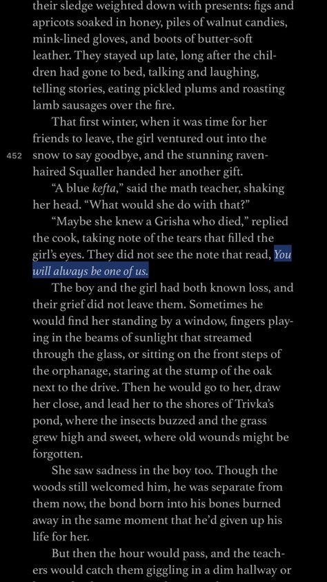 “You will always be one of us” quote from Ruin and Rising (Shadow and Bone trilogy) highlighted in blue. Ruin And Rising Aesthetic, Shadow And Bone Annotation, Shadow And Bone Book Quotes, Ebook Reader Aesthetic, Shadow And Bone Quotes, Bone Quotes, Shadow And Bone Aesthetic, Annotating Aesthetic, Shadow And Bone Book