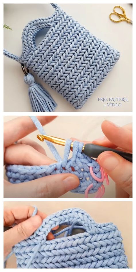 Crochet Herringbone Stitch, Crochet Herringbone, Herringbone Stitch Knitting, Bag Free Crochet Pattern, Crochet Cluster Stitch, Cluster Stitch, Stitch Bag, Crochet Purse Pattern Free, Brioche Stitch