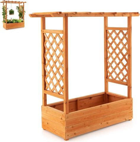 GiantexUK Garden Planter with Arch Trellis, Wood Raised Garden Bed with Drainage Holes, Climbing Plants Vine Planter Box for Vegetable Flower Herbs, 110 x 44 x 113cm : Amazon.co.uk: Garden Wooden Planters With Trellis, Wood Garden Beds, Large Planter Boxes, Wood Raised Garden Bed, Planter Box With Trellis, Elevated Planter Box, Wood Trellis, Planter Trellis, Arch Trellis