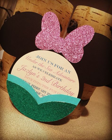 Mermaid Minnie Mouse Invitation Minnie Mouse Mermaid Birthday, Minnie Mouse Mermaid Party, Dazai Birthday, Minnie Mouse Mermaid, Elle Lee, Minnie Mouse Invitation, Minnie Mouse Invitations, Little Mermaid Party, Minnie Mouse Theme