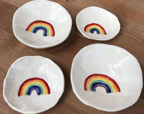 Rainbow Pottery Painting Ideas, Rainbow Ceramics, Rainbow Pottery, Rainbow Crafts, Pride Gifts, Ceramic Dishes, Art Business, Over The Rainbow, Baby Crafts