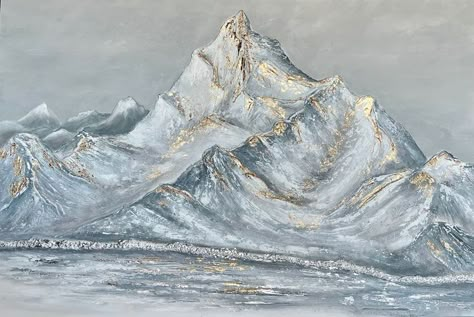 Painting With Texture, Ice Mountain, Artwork Interior, Gesso On Canvas, Mountain Images, Mountain Pictures, Restaurant Office, Texture Painting On Canvas, Golden Painting