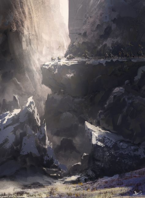 ArtStation - Mountain Pass, Alejandro Olmedo Mountain Pass Art, Mountain Concept Art, Mountain Pass, Landscape Concept, Fantasy City, Fantasy Setting, Fantasy Places, Fantasy Art Landscapes, Fantasy Concept Art