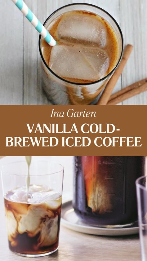 Ina Garten Vanilla Cold-brewed Iced Coffee Easy Iced Coffee Recipe, Vanilla Cold Brew, Vanilla Iced Coffee Recipe, Homemade Iced Coffee Recipe, Easy Iced Coffee, Coffee In A Cone, Homemade Iced Coffee, Cold Brew Coffee Recipe, Cold Brew Recipe