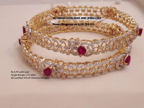 Stunning Stone Bangles From Sri Mahalakshmi Gems And Jewellers ~ South India Jewels Sri Mahalakshmi Gems And Jewellers, Simple Diamond Jewelry, Single Bangle, Stone Bangles, Gold Bangles For Women, Gold Bangle Set, Diamond Wedding Jewelry, Beaded Necklace Designs, Bridal Diamond Jewellery