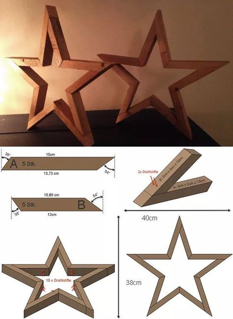 Stern aus Holz Julkransar Diy, Diy Star, Wood Stars, Work Diy, Christmas Wood Crafts, Wooden Stars, Diy Projects On A Budget, Wood Working For Beginners, Woodworking Projects Diy