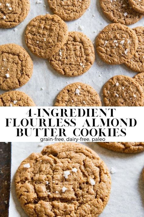 Flourless Almond Butter Cookies (Paleo) - The Roasted Root Paleo Peanut Butter Cookies, Nut Butter Cookies, Paleo Almond Butter Cookies, Glutenfree Cookies, Almond Butter Snacks, Almond Butter Recipes, Almond Butter Cookie Recipe, Gf Cookies, Flourless Peanut Butter Cookies