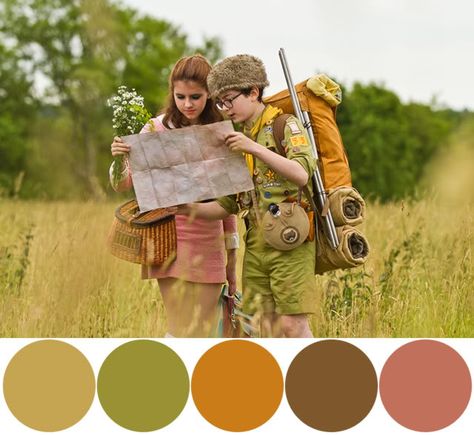 Moonrise Kingdom Color Scheme...pretty much the basis for my whole gorgeous house Wes Anderson Color Palette, Wes Anderson Aesthetic, Wes Anderson Style, Movie Color Palette, Wes Anderson Movies, Wes Anderson Films, Cinema Colours, Moonrise Kingdom, Mood And Tone