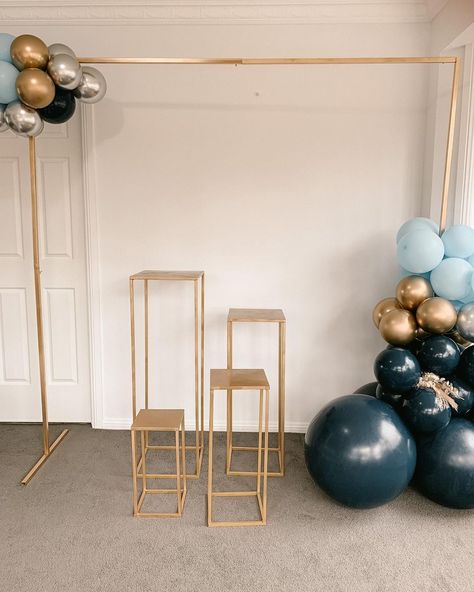 Rental Shop Alfords Point on Instagram: “✨4 Gold Rectangle Plinths + Gold Square Arch ( 2M x 2M) for hire ✨: $50 aud Can decorate the arch with balloons, flowers, fake plants…” Arch With Balloons, Square Balloon Arch, Balloons Flowers, Pump It Up, Balloon Backdrop, Baby 2, Backdrop Design, The Arch, Fake Plants