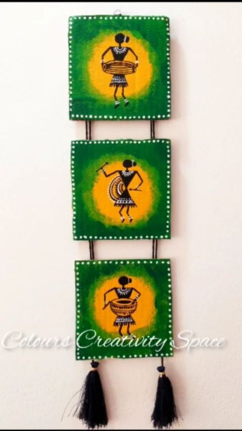 Warli Art Wall Hanging, Warli Painting Ideas On Wall, Wall Hanging Drawing, Warli Arts, Lippon Art, Warli Paintings, Worli Painting, Craft From Waste Material, Warli Art