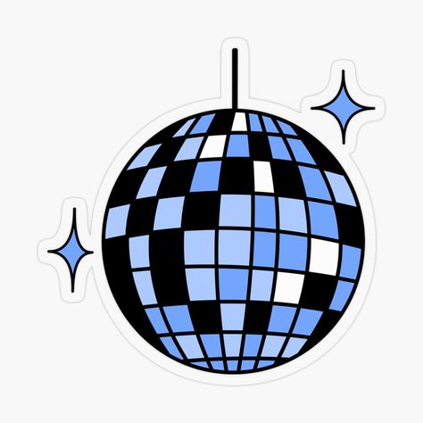 Disco Ball Drawing, Cartoon Disco Ball, Disco Stickers, Disco Ball Illustration Graphic Design, Blue Disco Ball Print, Retro Disco Ball Illustration, Retro Mirror, Ball Drawing, Blue Sparkles