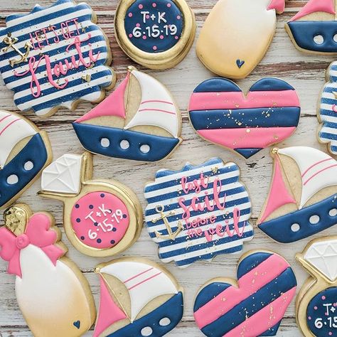 Last Sail Before The Veil Cookies, Party Cookies Ideas, Last Sail Before The Veil Bachelorette, Sailor Bachelorette Party, Bachelorette Party Instagram, Bachelorette Party Cookies, Mermaid Bridal Showers, Sailor Baby Showers, Last Sail Before The Veil