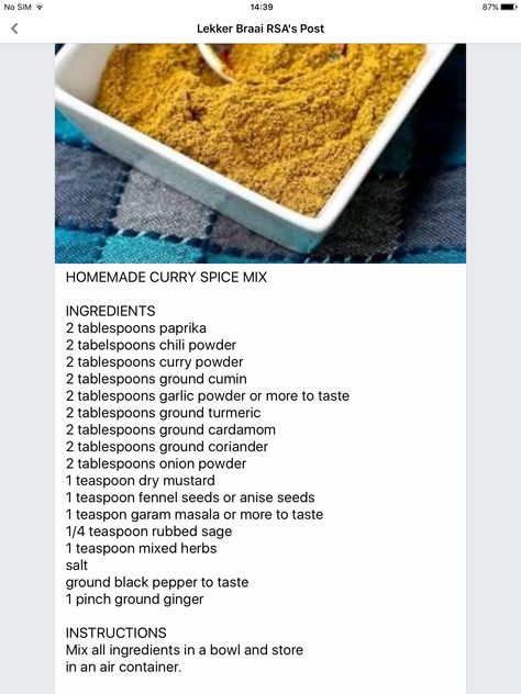 Seasoning Blends Spice Mixes, Curry Spice Mix, Curry Spice, Masala Powder Recipe, Homemade Dry Mixes, Homemade Curry, Homemade Spice Mix, Dry Mixes, Spice Blends Recipes