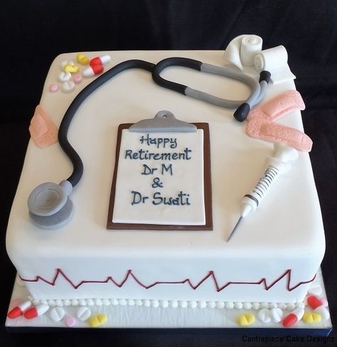 Retirement Cakes - Centrepiece Cake Designs Isle of Wight Doctor Retirement Party Decorations, Hospital Cake Ideas, Medical Cake Ideas, Doctor Retirement Party Ideas, Doctor Retirement Cake, Doctor Cake Design, Nurse Retirement Cake, Retirement Cake Ideas, Doctor Birthday Cake