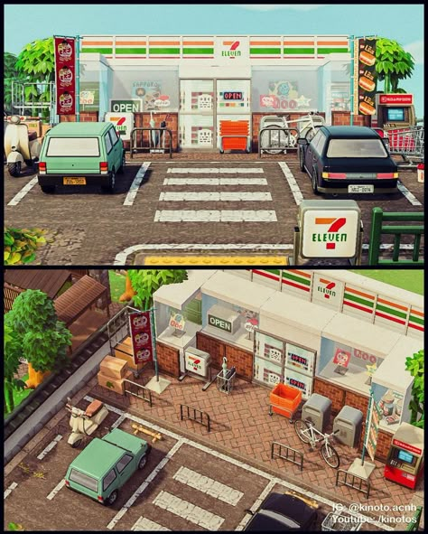 Kinoto on Instagram: “New video! 7-ELEVEN // speed build. (Link to the video in Bio)” Animal Crossing Towncore Island, City Core Island Acnh, Acnh Island Designs Korea, City Aesthetic Acnh, Animal Crossing Island Inspiration City, Animal Crossing Towncore, Animal Crossing Urban Island, Acnh Korean Island, Town Hall Animal Crossing Ideas