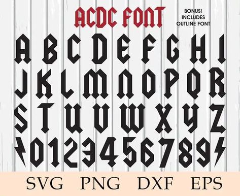 Fonts Front Tattoo Fonts, Acdc Font, 13 Tattoo Number Fonts, Chest Tattoo Fonts, Tattoo Number Fonts, Rock Font, Tattoo Writing Fonts, Halloween Fonts Alphabet, Numbers Tattoo