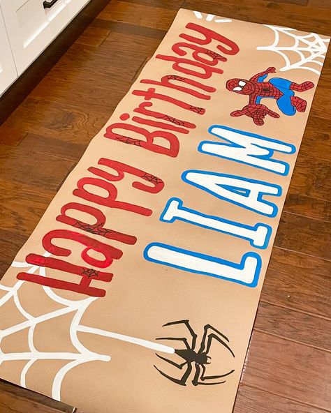 The cutest Spider-Man birthday banner!! ❤️🕷️🕸️ Spider Man Banner, Spiderman Birthday Banner, Birthday Banner Ideas, Painted Banners, Spider Man Birthday, Spiderman Party, Banner Ideas, Spiderman Birthday, Paper Banners