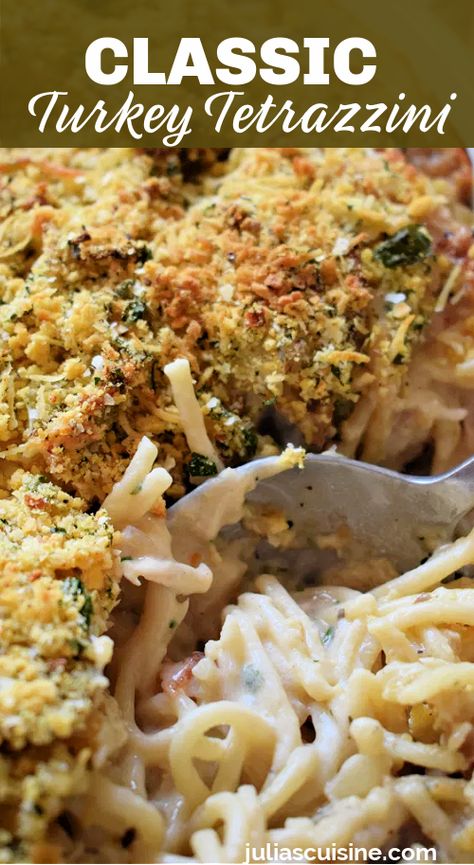 Classic Turkey Tetrazzini Turkey Tetrazini, Turkey Casserole Recipe, Turkey Tetrazzini, Classic Turkey, Turkey Pasta, Pee Smell, Creamy Parmesan Sauce, Creamy Pasta Dishes, Turkey Casserole