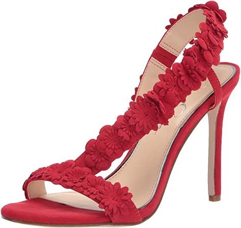 color:Red muse Faux Suede Imported Suede sole Heel measures approximately 3.91 inches Faux Suede Material Sandal - Heeled Elastic Closure Nude High Heels, Jessica Simpson Heels, High Heel Dress, Snakeskin Heels, Sport Shoes Women, Casual Sneakers Women, Flower Detail, Cute Sandals, Tiny Flowers