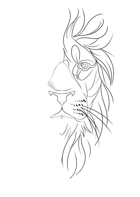 Cool Lion Drawings, African Print Tattoo, Line Art Lion Tattoo, Lion And Spartan Tattoo Design, Geometric Lioness Tattoo, Lion Simple Tattoo, One Line Lion Tattoo, Half Lion Tattoo, Lion Tattoo Simple