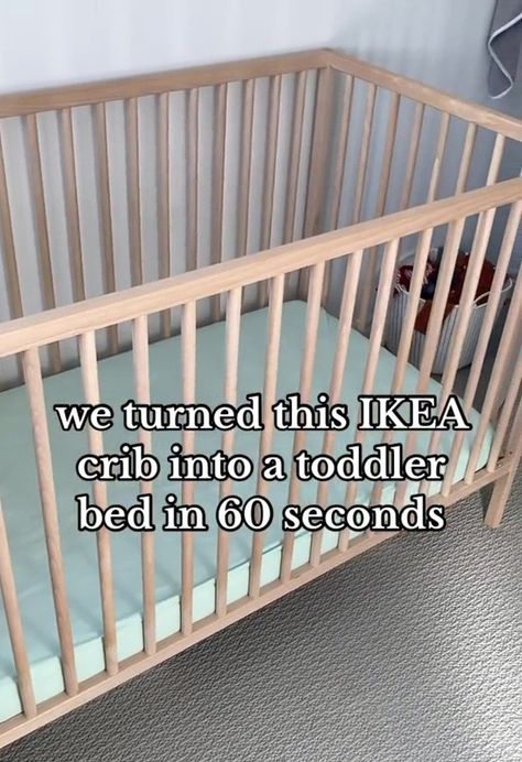 A MUM has shown how she managed to turn her one of her kids’ cots into a toddler bed in just 60 seconds. Paula explained that her daughter was too big for the cot, so they decided to take action. “We turned this IKEA crib into a toddler bed in 60 seconds,” she began the […] Ikea Crib To Toddler Bed, Ikea Crib To Floor Bed, Ikea Toddler Bed Hack, Ikea Sniglar Bed, Bed Extension For Baby, Ikea Baby Bed, Ikea Crib Hack, Sniglar Hack, Toddler Bed Diy