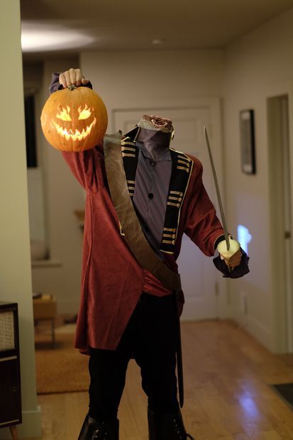 Raise Hell! Sleepy Hollow Halloween Costumes, Sleepy Hollow Costumes Diy, Pumpkin Man Costume, Headless Man Costume Diy, Diy Headless Horseman Costume, Headless Costume Diy, Headless Man Costume, Headless Horseman Halloween Costume, Headless Costume