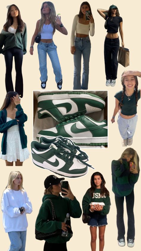 Outfits With Green Nike Dunks, Green Airforce 1 Outfit Women, Nike Jordan Green Outfit, Green Air Jordans Outfit, Lisa Leslie Dunk Outfit, Green And Blue Dunks Outfit, Nike Dunk Low Green Outfit Woman, Nike Dunk Low Gorge Green Outfit, Green Dunk Low Outfit