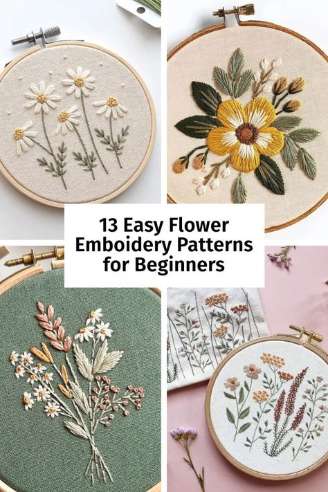 Dive into the world of embroidery with these 13 beautiful flower patterns designed for beginnersEach pattern offers detailed guides and step-by-step instructionsmaking it easy to create stunning floral designsFrom simple daisies to intricate wildflowersyou'll find the perfect project to enhance your embroidery skillsDownload your printable PDF patterns today and start stitching Easy Floral Embroidery Patterns, Flower Center Embroidery, Embroidery Flowers Pattern Templates Free Printable Flowers, Embroidery Patterns Simple Beginner, Embroidery Wildflowers Pattern, How To Cross Stitch Flowers, Flower Embroidery Step By Step, Embroidery Stitch Flower, Small Embroidery Designs Free Pattern