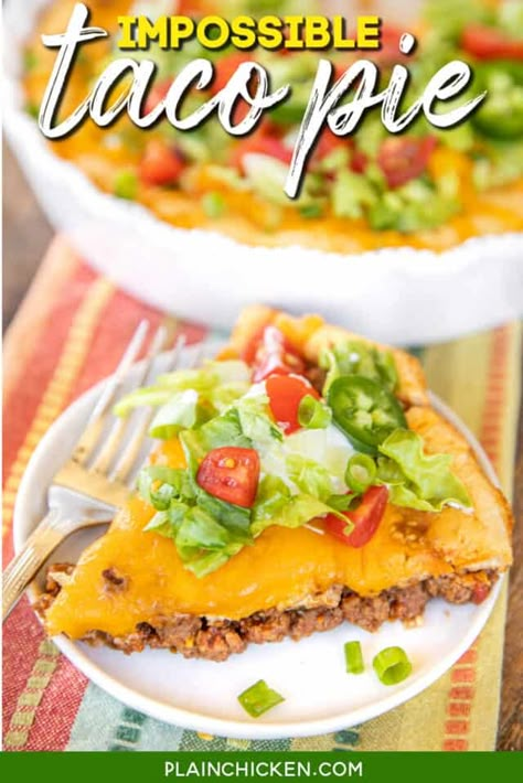 Impossible Pizza Pie Recipes Bisquick, Impossible Taco Pie 12 Tomatoes, Impossible Taco Pie Bisquick, Bisquick Taco Pie, Taco Pie With Bisquick, Bisquick Pie, Recipes Using Bisquick, Impossible Taco Pie, Bisquick Recipes Dinner