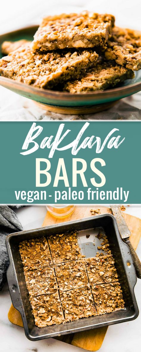 Paleo Baklava, Baklava Bars, Clean Dinner Recipes, Bars Healthy, One Skillet Meals, Paleo Recipes Easy, Paleo Treats, Paleo Vegan, Paleo Snacks