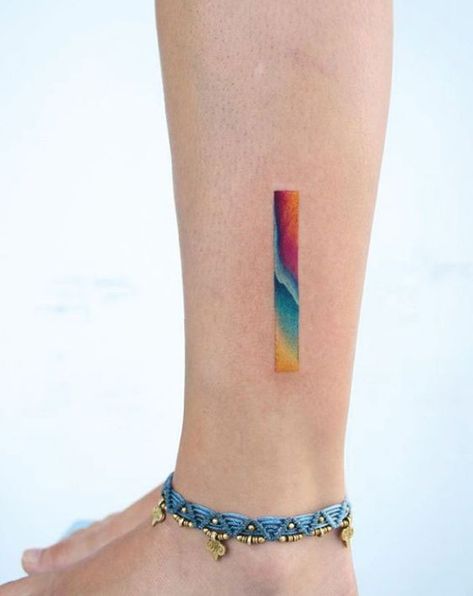 Rectangle Tattoo, Colorful Tattoo, Tattoos Inspo, Ankle Tattoo Designs, Ankle Tattoos For Women, Ankle Tattoos, Best Tattoos For Women, Tattoos Geometric, Disney Tattoo