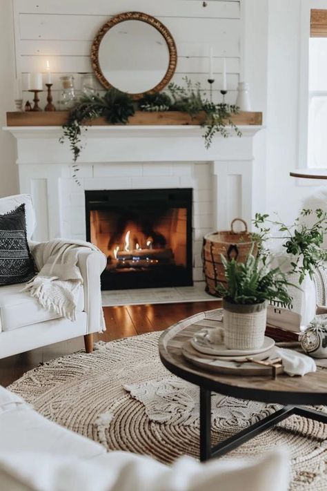 Cozy Farmhouse Living Room Decorating Ideas Cozy Farmhouse Living Room Throw Pillows, Fsrmhouse Fireplace, Farmhouse Living Room With Fireplace, Cozy Farmhouse Living Room Rustic Sofa, Farm House Livingroom Rugs, Farmhouse Chiratmas Family Room, Farmhouse Cozy, Cozy Farmhouse Living Room, Modern Farmhouse Interior Design