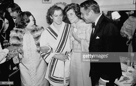 Ballet dancer Rudolf Nureyev still in makeup bathrobe speaking intimately w socialites Sargent Eunice Kennedy Shriver as unident matron hangs on to... Sophie Ellis Bextor, Margot Fonteyn, Bolshoi Theatre, Rudolf Nureyev, Russian Ballet, Ralph Fiennes, Julien Macdonald, Photography Exhibition, Metropolitan Opera