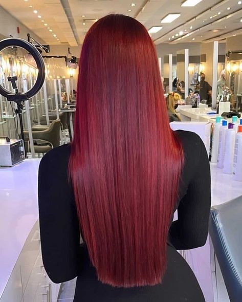 All Over Red Hair, Burdungy Red Hair Color, Colors That Look Good With Red Hair, Deep Vibrant Red Hair, Vibrant Cherry Red Hair, Dark Vibrant Red Hair, Cool Red Hair Ideas, Dark Red Hair Colors, Long Cherry Red Hair