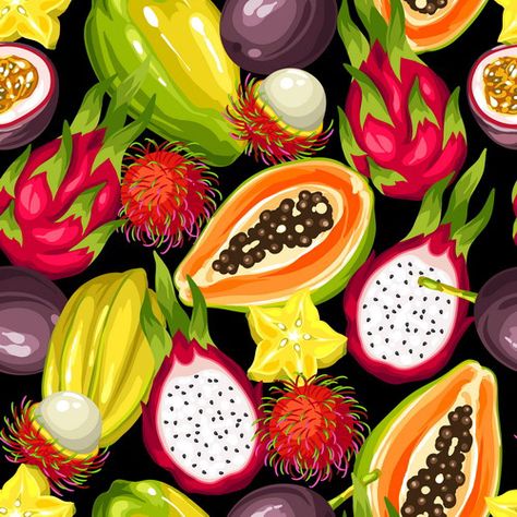 Tropical Fruit Tattoo, Tropical Fruits Illustration, Tropical Fruit Aesthetic, Tropical Cafe, Fruits Vector, Fruits Illustration, Asian Plants, Easter Costume, Star Fruit