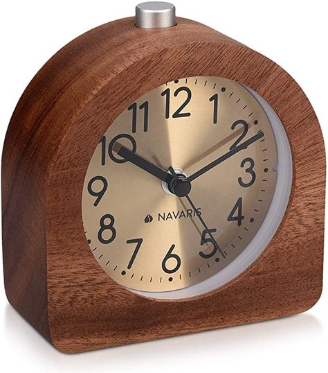 Navaris Analogue Wooden Alarm Clock - Retro Table Clock with Half Round Design, Snooze Function, Alarm, Gold Face Light - Natural Wood in Dark Brown: Amazon.co.uk: Kitchen & Home Old Fashioned Clock, Analog Alarm Clock, Woodgrain Pattern, Travel Alarm Clock, Retro Table, Analog Clock, Radio Clock, Gold Face, Tabletop Clocks