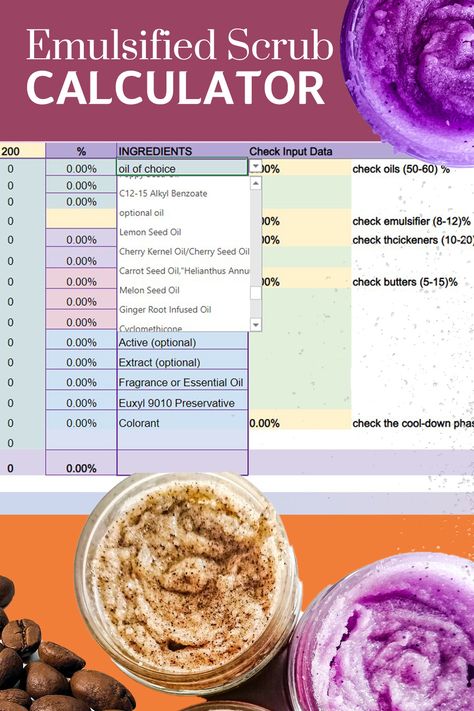 Make perfect emulsified scrubs every time with my free online calculator Body Scrub Homemade Recipes, Scrub Homemade, Emulsified Sugar Scrub, Lemon Seeds, Carrot Seed Oil, Infused Oils, Ginger Root, Homemade Body Scrub, Body Scrub