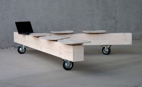 Moveable Table Design, Moveable Table, Mobile Furniture, Metal Mobile, Bench Garden, Communal Kitchen, Bench Designs, Street Furniture, Wood Furniture Diy