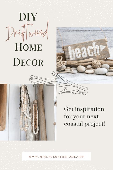 Here are some of the best DIY driftwood projects and their tutorials. Learn how to make beautiful decor such as a driftwood wreath, a jewelry holder, wall hanging decor, even a mirror, all out of driftwood that you can find on the beach! #DIY #driftwood #coastaldecor #mindfulofthehome #naturaldecor Driftwood Diy Ideas, Diy Driftwood Projects, Diy Wall Hooks, Jewelry Holder Wall, Hanging Rope Shelves, Driftwood Centerpiece, Diy Driftwood, Driftwood Ideas, Driftwood Candle Holders