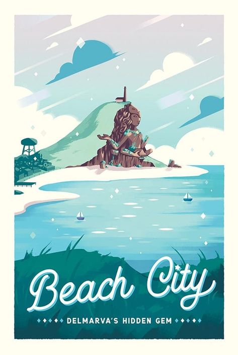 Beach City, Retro Travel Poster, Vintage Beach, Travel Poster, Steven Universe, Poster Print, Universe, Gems, Bar