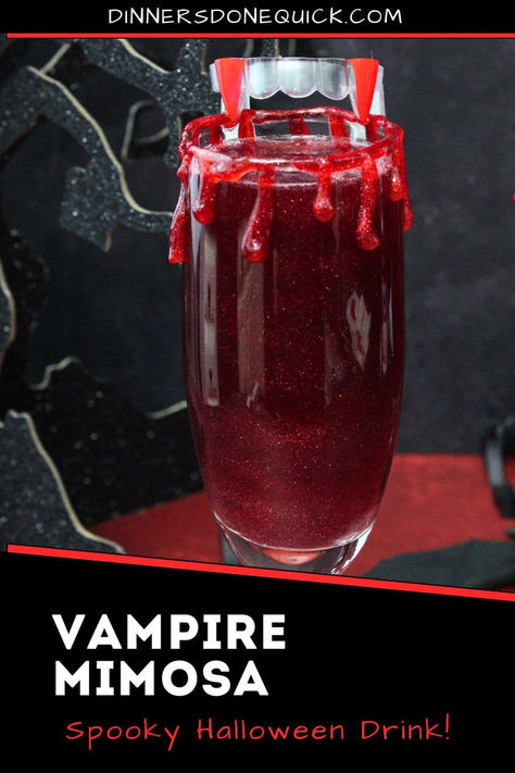 Sink your fangs into this eerie Vampire Mimosa, the perfect spooky Halloween drink! With its deep red color and a sweet "blood" rim, this champagne cocktail will be a hit at any party. Easy to make, it's as delicious as it is eye-catching. Perfect for Halloween gatherings or vampire-themed events. This drink will leave everyone thirsty for more! 🥂🩸 #VampireMimosa #HalloweenCocktail #SpookyDrinks #HalloweenParty #BloodRedCocktail Vampire Drink Recipe, Vampire Themed Alcohol Drinks, Vampires Blood Drink, Vampire Shots Drink, Werewolf Themed Drinks, Blood Red Cocktails, Red Themed Drinks, Vampire Themed Drinks, Halloween Mimosa Recipe