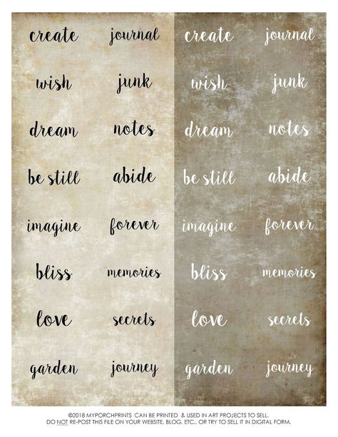 What's On My Porch: Freebie Friday: Journal Words for Bookplates Words For Journaling, Words For Junk Journals, Friday Journal, Junk Journal Words, Journal Words, Journal Printables Free, Word Collage, Scrapbook Quotes, Printable Collage Sheet