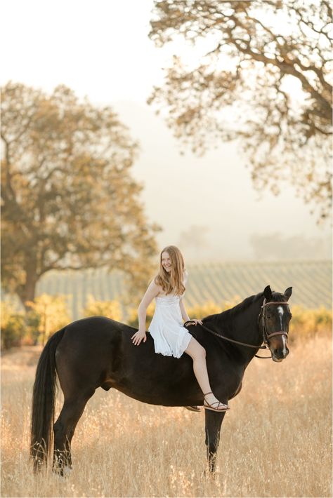 redhead girl riding her horse and laughing Horse Photoshoot Ideas English, Senior Pictures With Horses Dress, Equestrian Photography Ideas, Horse Field Photoshoot, Senior Photo With Horse, Summer Horse Photoshoot, Girl With Horse Photograph, Equestrian Senior Photos, Horse Senior Pictures Dress