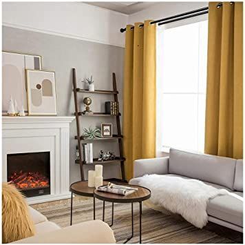 Yellow Curtains Bedroom, Long Curtains Living Room, Yellow Curtains Living Room, Gold Curtains Living Room, Curtains For Grey Walls, Mustard Living Rooms, Mustard Yellow Curtains, Girls Bedroom Curtains, Curtains Living Room Modern