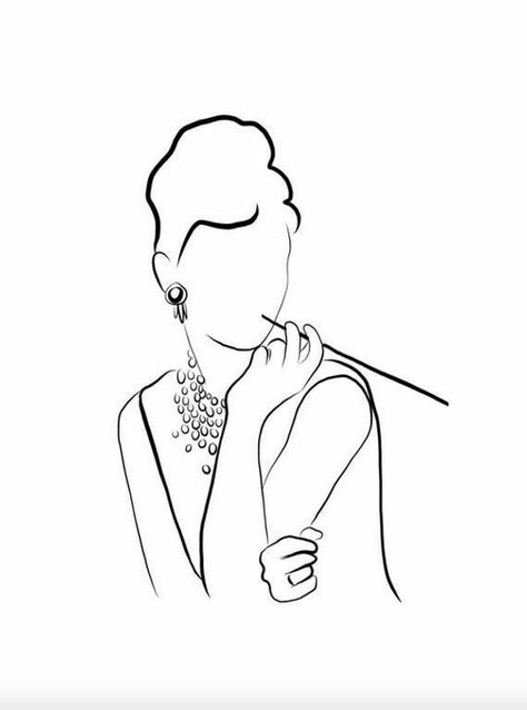 Audrey Hepburn Tattoo, Audrey Hepburn Illustration, Audrey Hepburn Painting, Audrey Hepburn Drawing, Audrey Hepburn Art, Breakfast At Tiffany's, Simple Line Drawings, Line Art Design, Beautiful Drawings