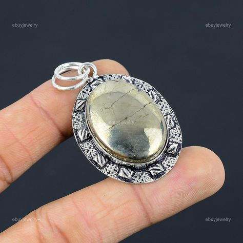 Natural Stone Pendant In Mineral Crystal, Pyrite Meaning, Pyrite Stone, Pyrite Pendant, Pyrite Crystal, Stone Pendants, Indian Jewelry, Gemstone Pendant, 925 Sterling Silver