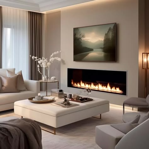 20 Electric Fireplace Ideas with TV Above - HearthandPetals Tv Wand Modern, Electric Fireplace Living Room, Electric Fireplace Wall, Feature Wall Living Room, Living Room Decor Fireplace, Living Room Design Inspiration, Home Fireplace, Living Room Tv Wall, Decor Home Living Room