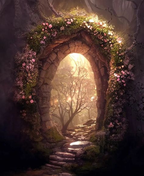 Fantasy Spring Landscape, Secret Garden Door Tattoo, Magic Door Fantasy Portal, Fantasy Gateway, Fairytale Mirror, Fairy Portal, Underwater Art, Magic Forest, Fantasy Forest