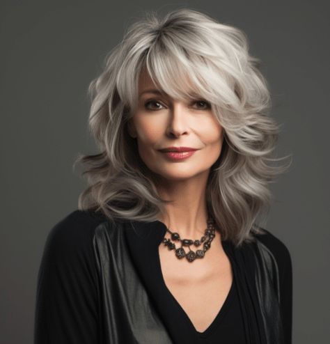 Vintage Style Haircut, Longer Grey Hairstyles, Hair Styles For Medium Length Layered Hair, Long Hairstyles With Short Layers, Women's Layered Hairstyles, Medium Haircuts For Women Fine Hair, Long Layed Hairstyles, Med Length Grey Hairstyles, How To Grow Out Short Layers