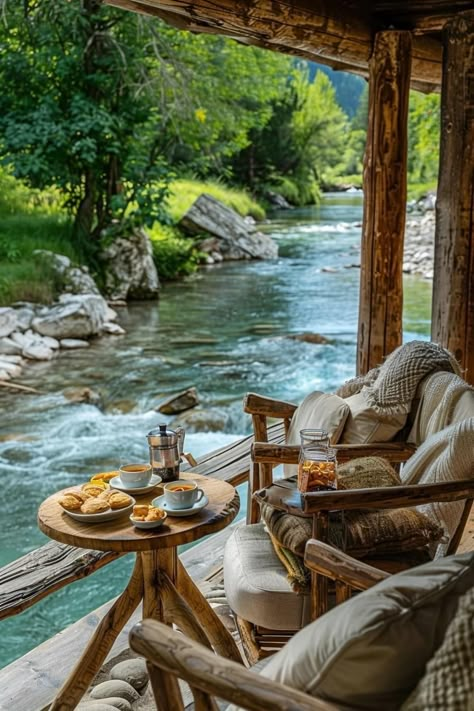 Coffee By The Lake, Cabin Coffee, Dreamy Forest, Forest Cafe, Cabin Weekend, Weekend Inspiration, Cabin Retreat, Reconnect With Nature, Getaway Cabins